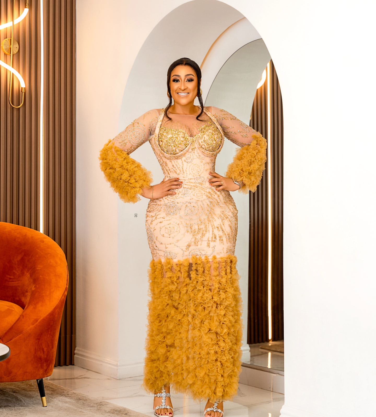 2024 Plus Size Gold Illusion Mermaid Prom Dresses For Special Occasions Lace Beaded Full Sleeves Evening Party Birthday Gowns Dress For Women Vestidos