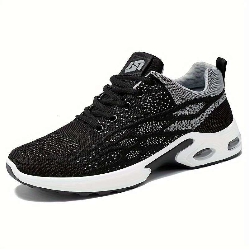 Men's Breathable Running Shoes - Soft Sole, Comfy, Lace-Up, Woven Knit Design for Outdoor Jogging and Fiess Activities
