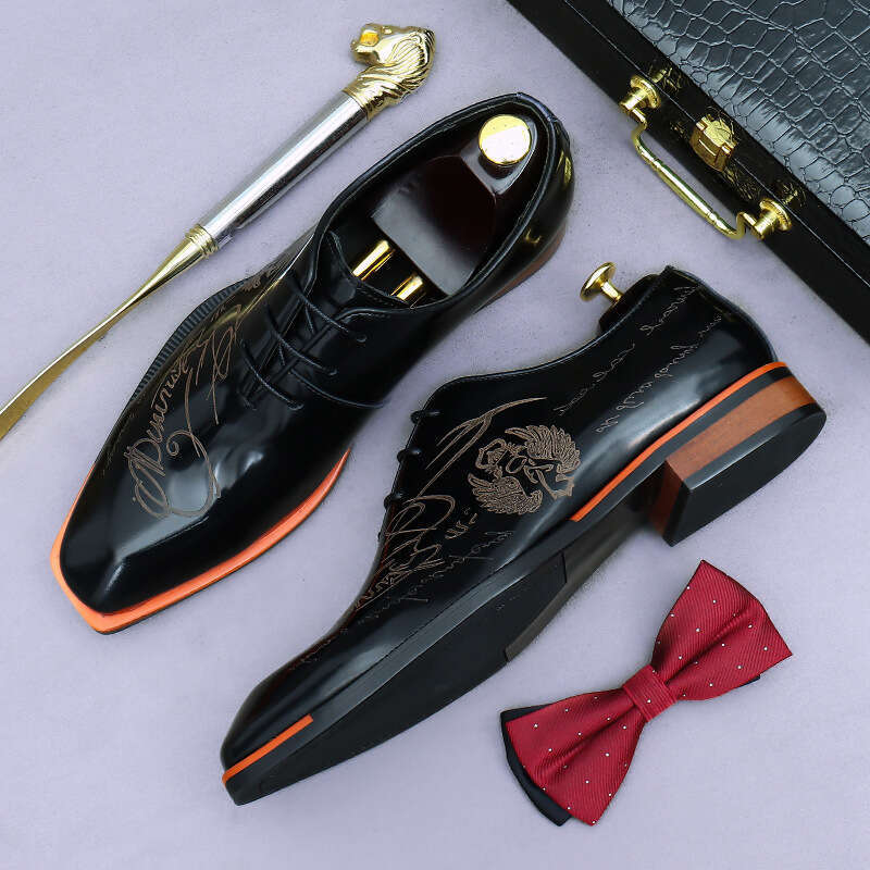 Italian Patent Mens Dress Brand Handmade Platform Elegant Genuine Leather Wedding Oxfords Shoes Man
