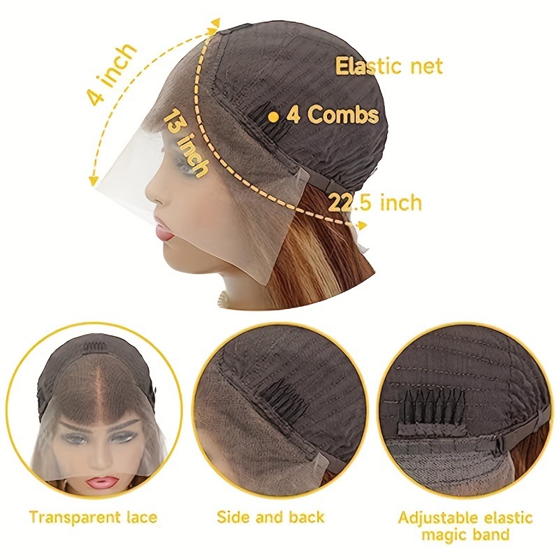 13*4 European American women's Human wig brown black with Straight Lace Front long and straight hair