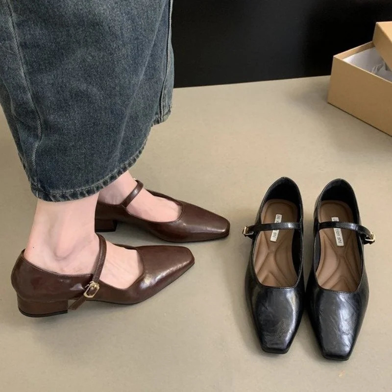 Womens Mary Jane Shoes Fashion Shallow Buckle Womens New Elegant Square Heel Single Shoe Designer Middle Boots Elegant Womens Pump 241113