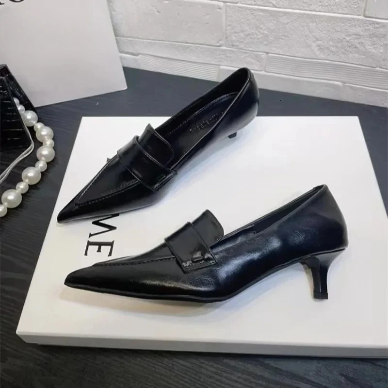 Pointed Toe Leather Shoes Womens Middle Boots Loafers Fashion Office Pump Shallow Elegant Dress Autumn Trend Chelsea Oxford Zapatos 241113
