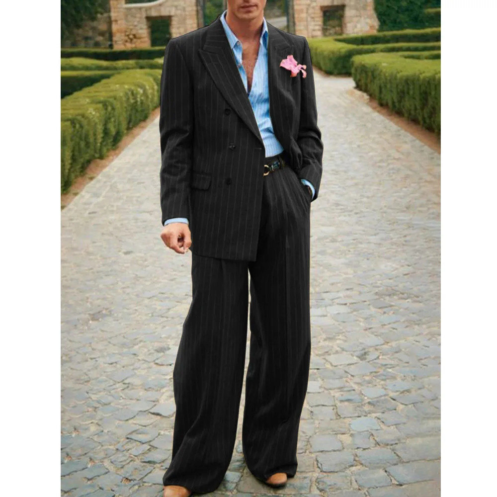 Mens Striped Suit Two Piece Elegant Fashion Casual Work Wear Party Dresses Halloween Costume Clothing 241113