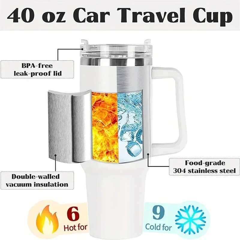40oz stainless steel water bottle car coffee g Personalized with handle Lid straw vacuum hot cup Y241114