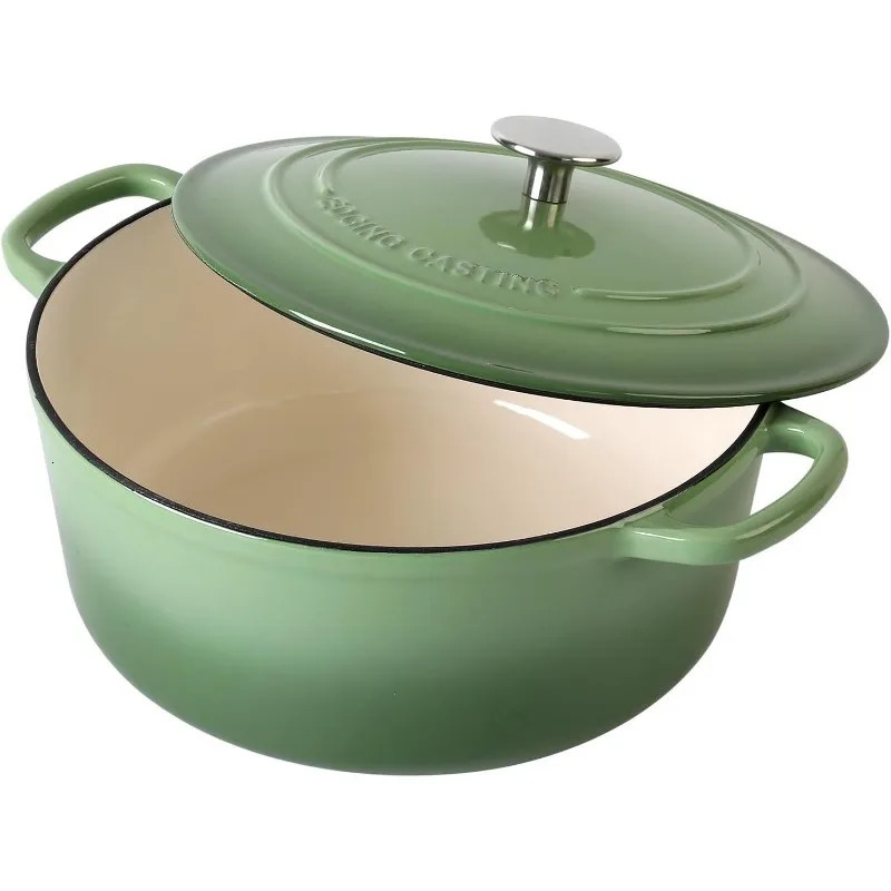 Enamel cast iron Dutch oven with lid 5.5 quarts used for baking cooking pistachio green 241108