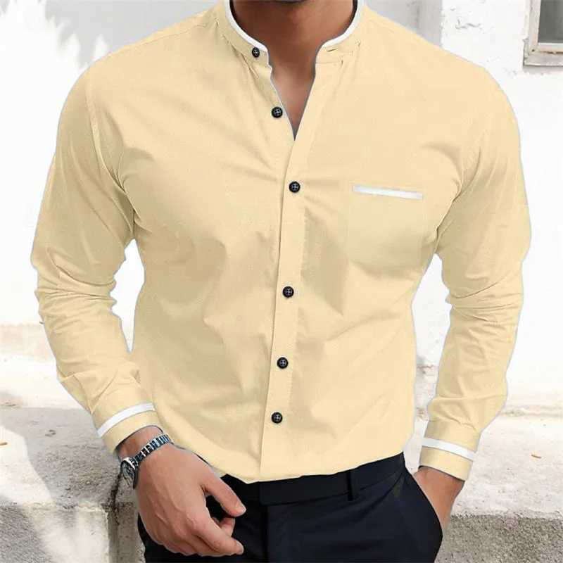 European and American new mens shirt long sleeved casual business solid color lapel pocket daily comfortable topXJ24113