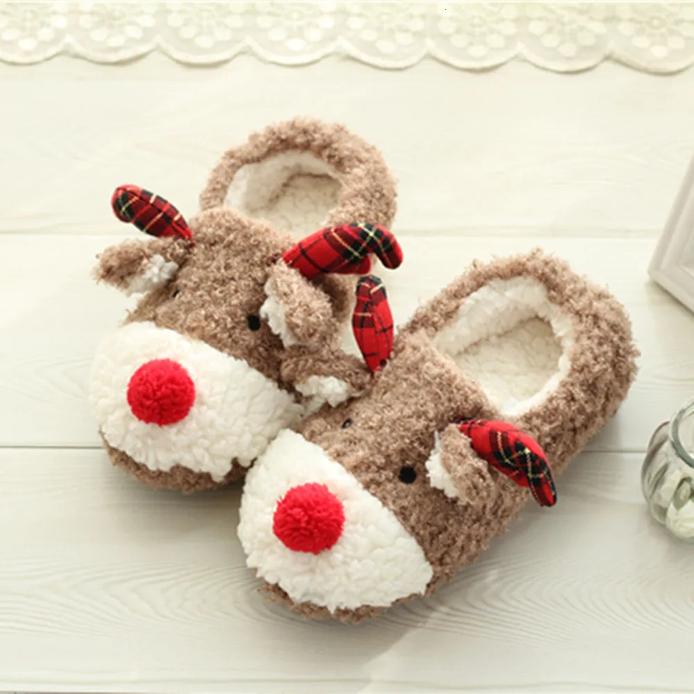 Womens Christmas Deer Slippers Winter Fashion Christmas Plush Home Cotton Shoes Indoor Comfortable Anti slip Casual Shoes 241113