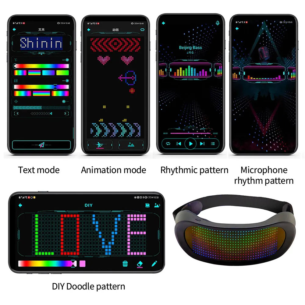 LED Glasses DIY RGB Luminous Glasses Props Party Bar Festival Performance Electronic Bluetooth Application Control Screen Glasses241114bj