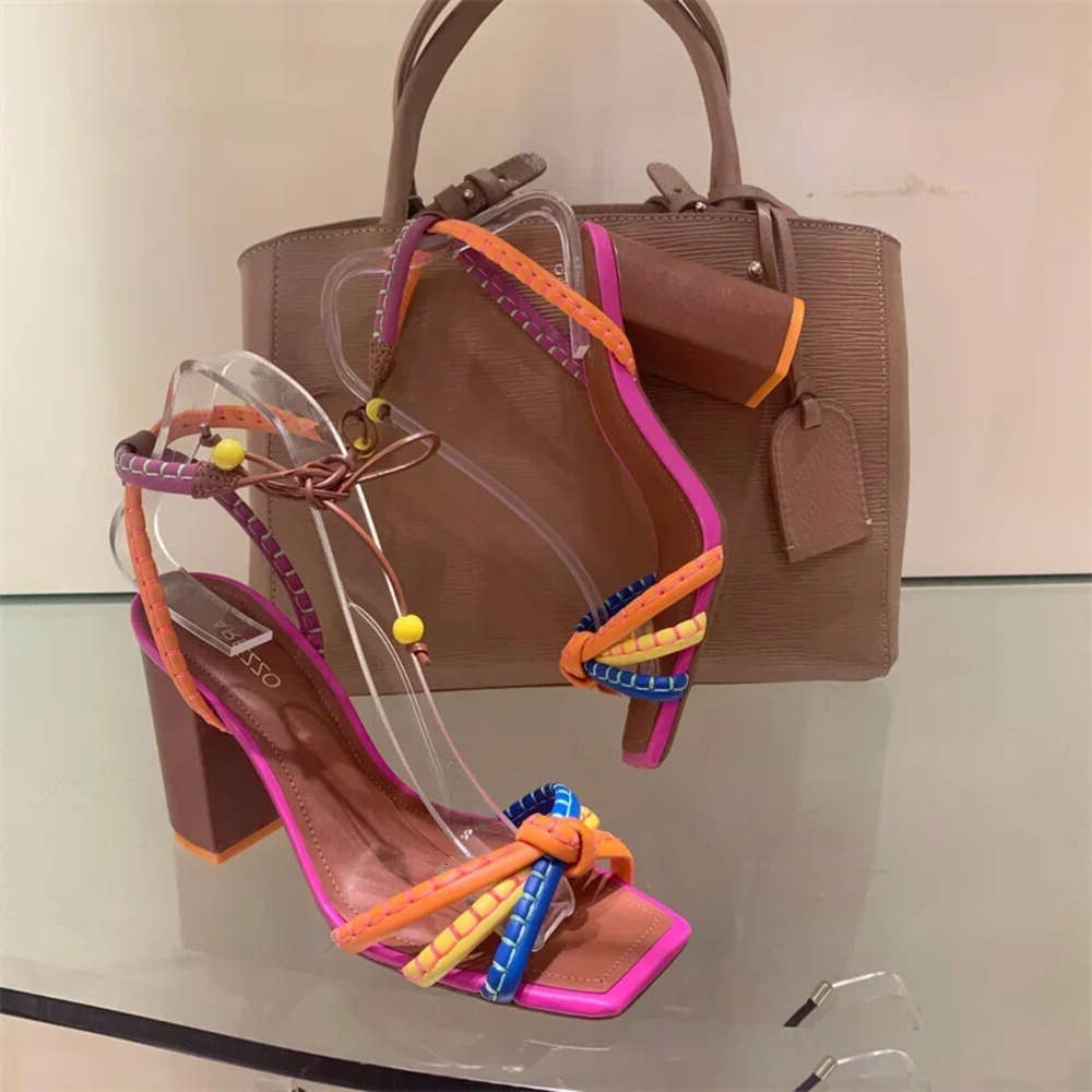 2025 Fashion Twist Woven Color Blocking Designer Brand Women's Shoes Thick with High Heel Sandals Female Casual a0ea 7d61 2aa9
