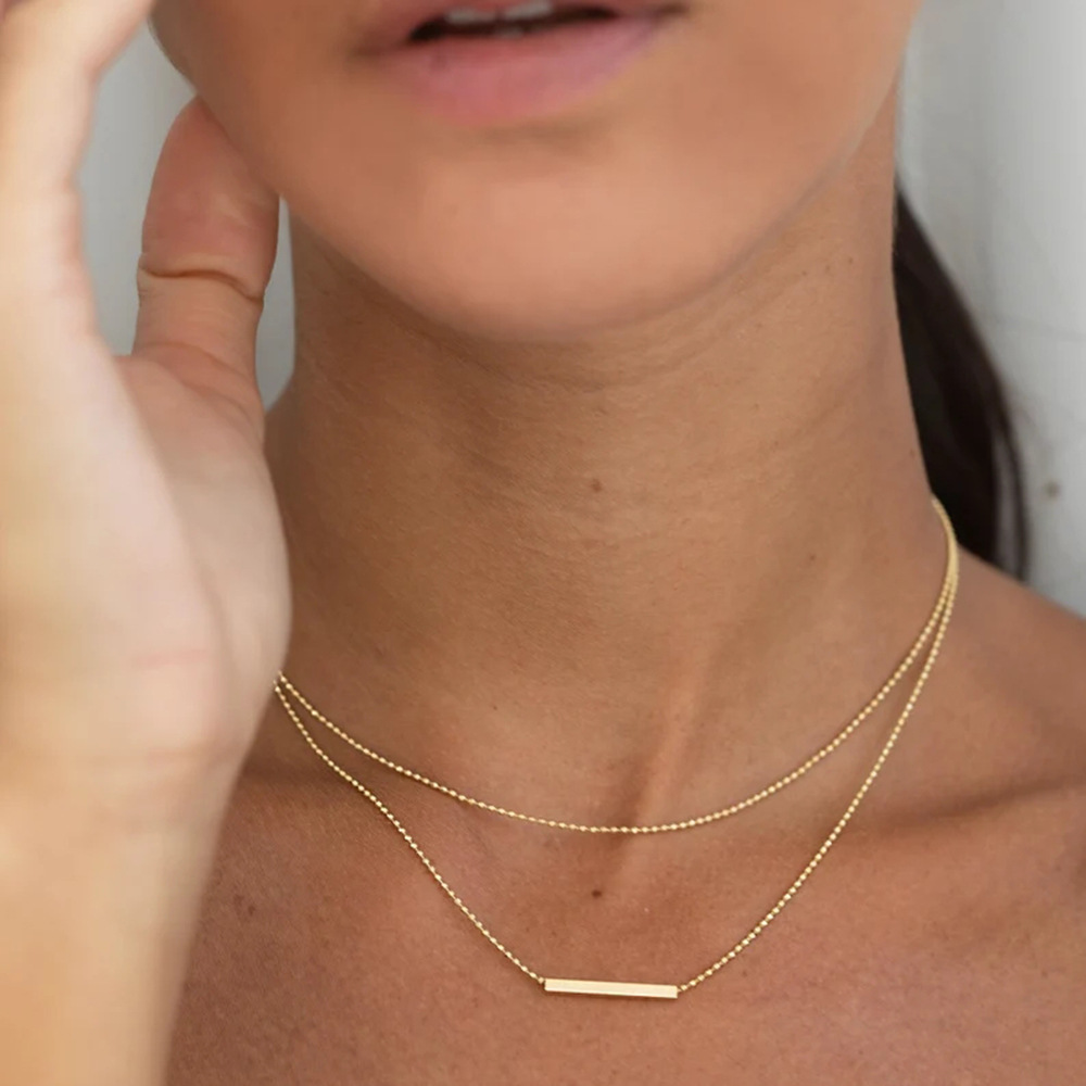 Designer Classic Double Layered Tbar Stick Necklace For Women Stainless Steel 18K Gold Pendant Necklace Non Fading, Non Allergic Party Jewelry Wholesa