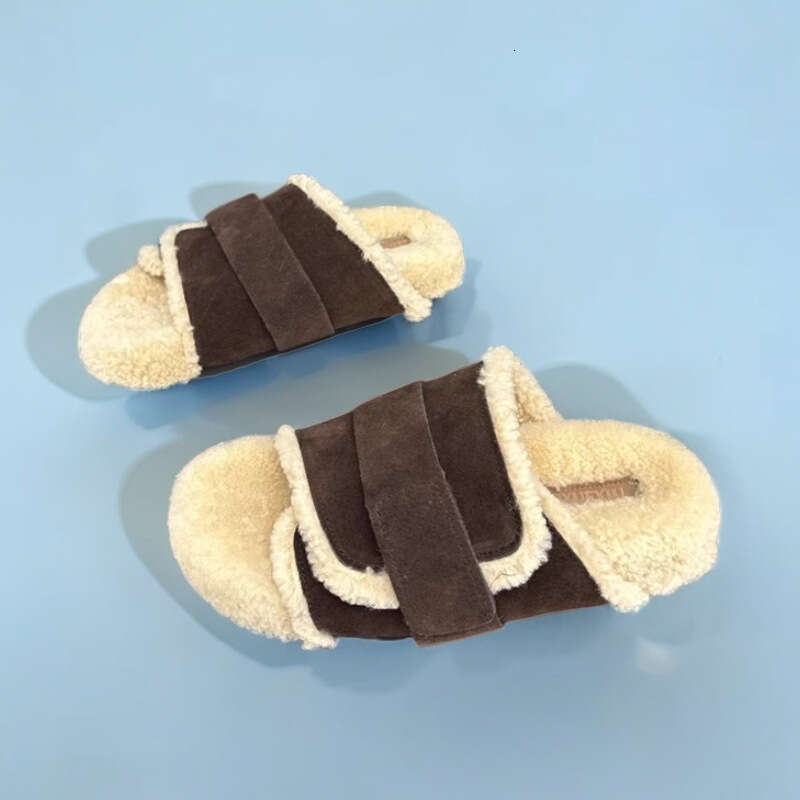 Hairy Slippers For Women's Outdoor Wear 2024 New Autumn And Winter Popular Korean Version Thick Bottom Lamb Wool Boken One Word Home Cotton Mop