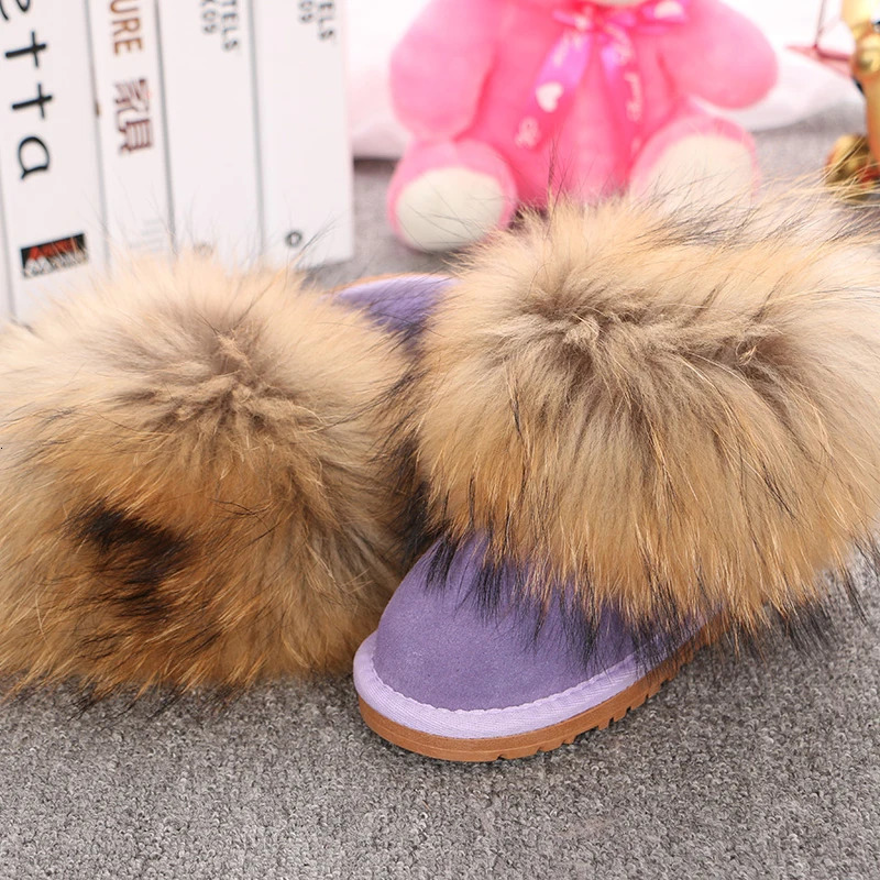 Real leather womens ankle boots customized winter womens shoes apartment real fox - fur warm womens shoes snowshoes 241113