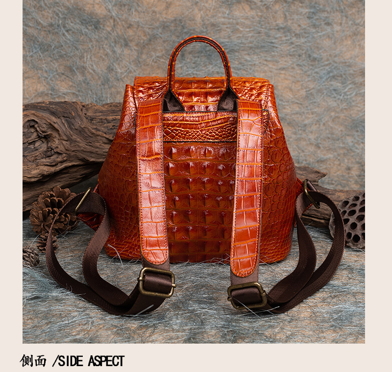Vintage Women Genuine Backpack Crocodile Pattern Women's Real Cow Leather Bagpac Anti-Theft Ladies Travel Bag Genuine Leather BagVoyage