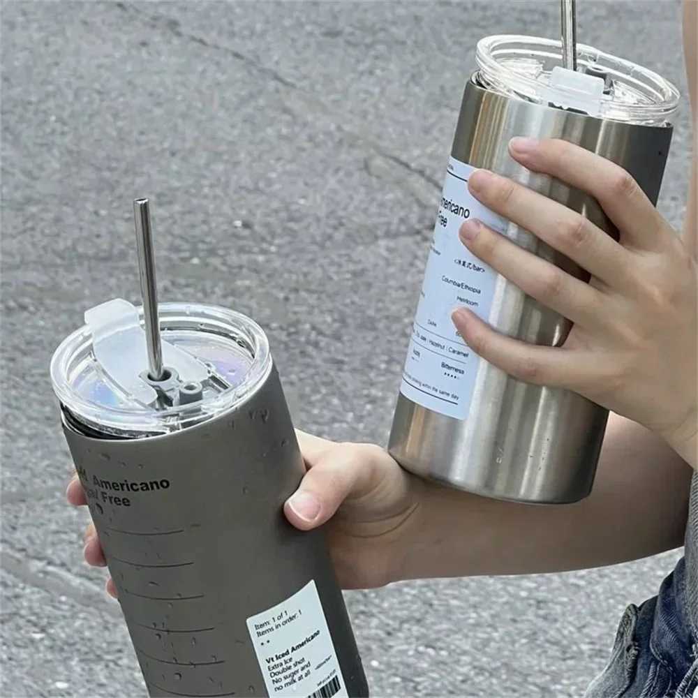 600ml hot cup portable coffee g leak proof water bottle with straw filling bottle for beverage Y241114