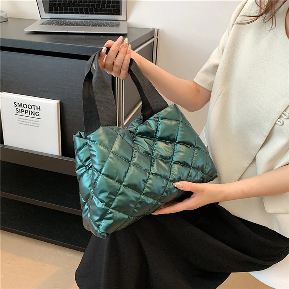 Women Quilted Hobo Handbag Puffer Shoulder Bag Large Capacity Top-handle Bag Soft Solid Color Padded Bag Cotton Girls Winter Bag 241114