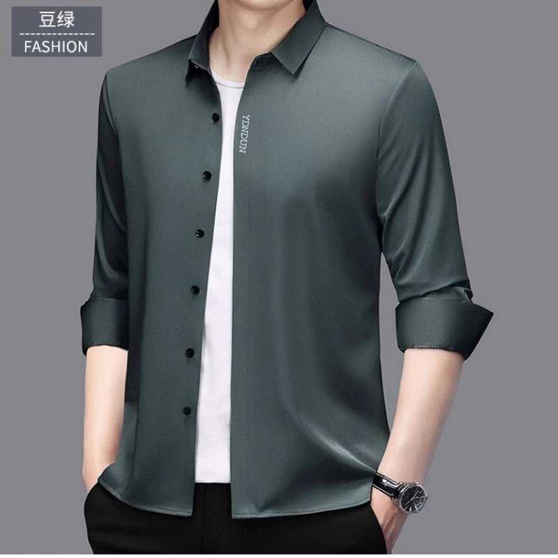 High End Mulberry Silk Men Business Shirt Long Sleeve Button Invisible Elastic Tops Wrinkle Resistant Luxurious Men ShirtXJ24113