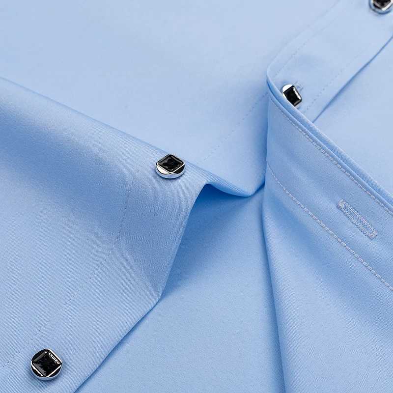 Button Shirt For Mens Long SLeeve Solid Color Stretch Slim Business Male No-Iron White Social Shirts Blouse Men ClothingXJ24113