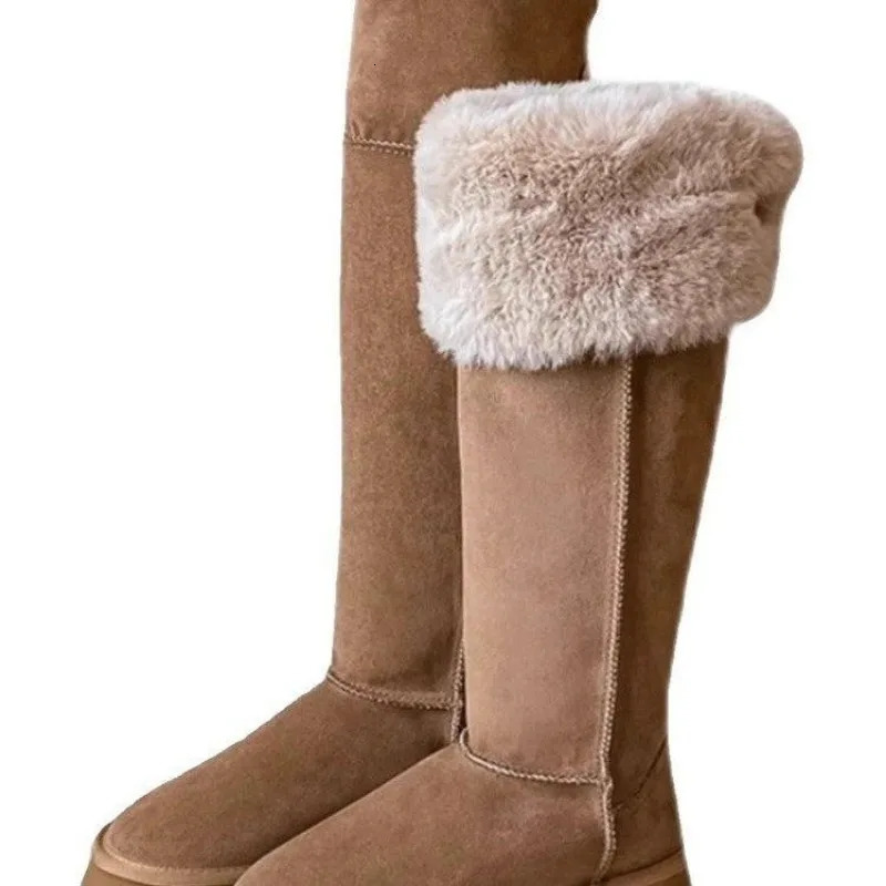 Flip up knee high snow boots with sliding boots womens shoes high-quality round toe mid heel compact womens boots 241113