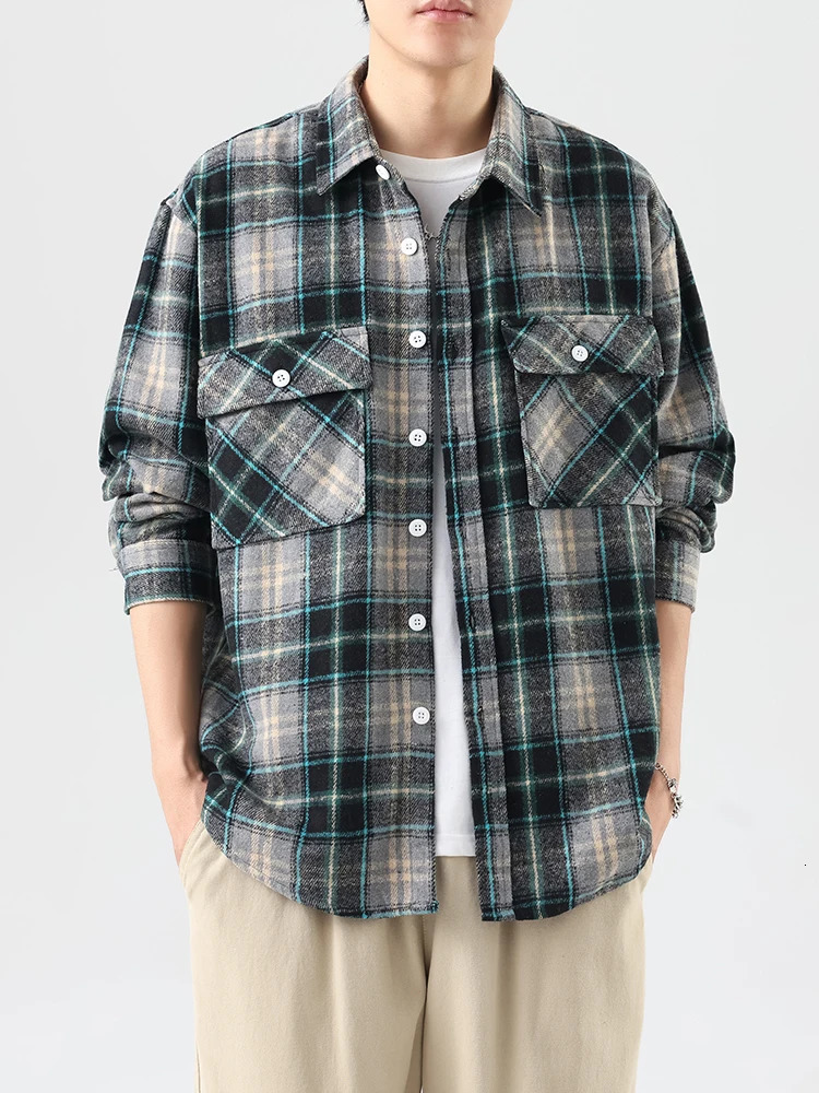 Oversized 8XL 7XL plain weave mens winter thick retro flannel long sleeved plus size 6XL loose mens casual soft dress 241113