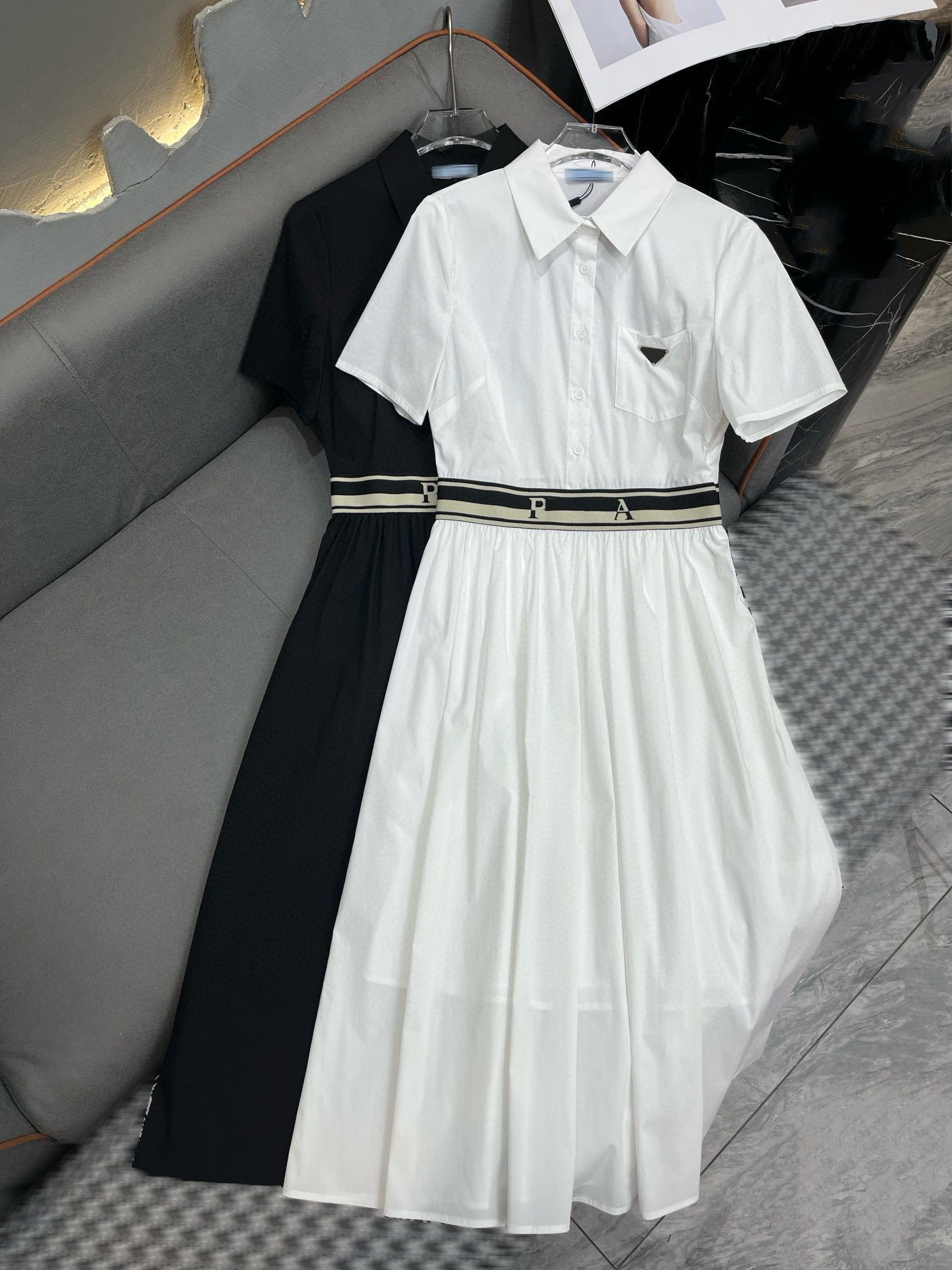 Dress with patchwork logo decoration design