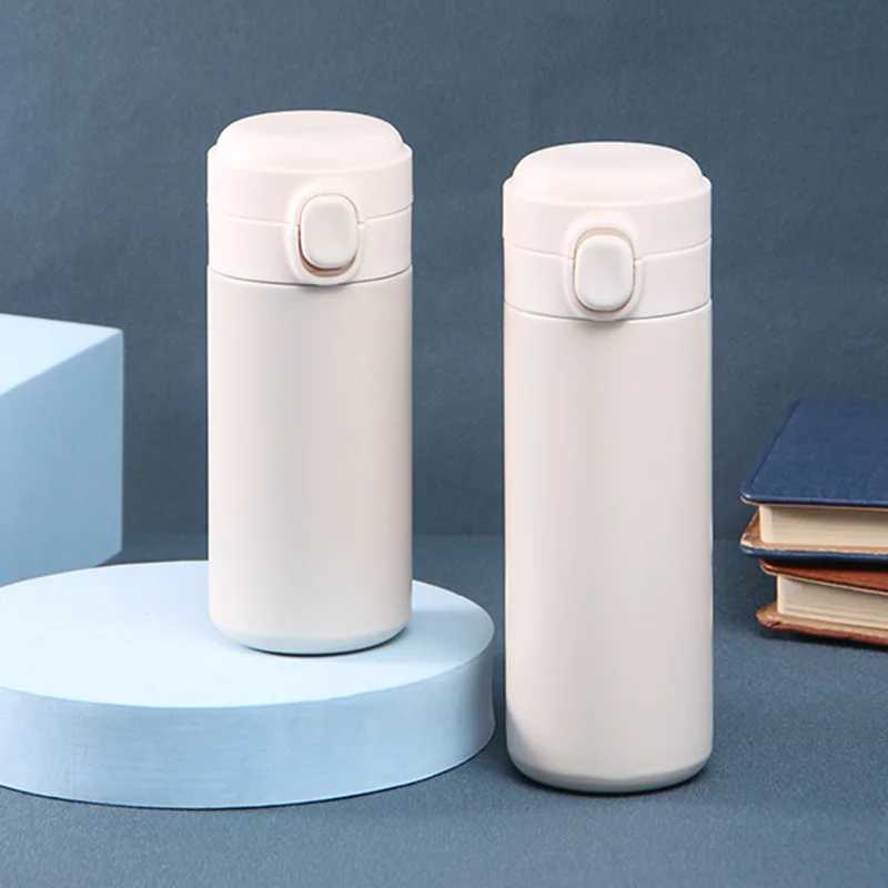 New stainless steel lid double vacuum straight cup cute simple pea cup stainless steel water bottle thermostat Y241114