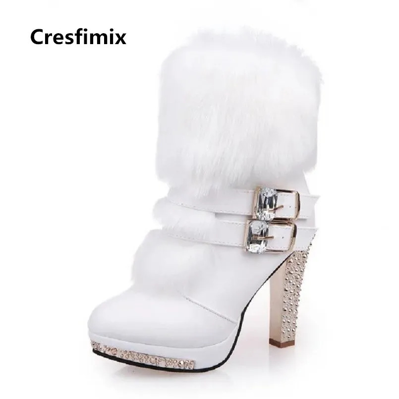 Cresfimix Womens Cute Sweet High Quality White PU Leather High Heels Womens Casual Autumn and Winter Warm Boots Cool Shoes A2849 241113
