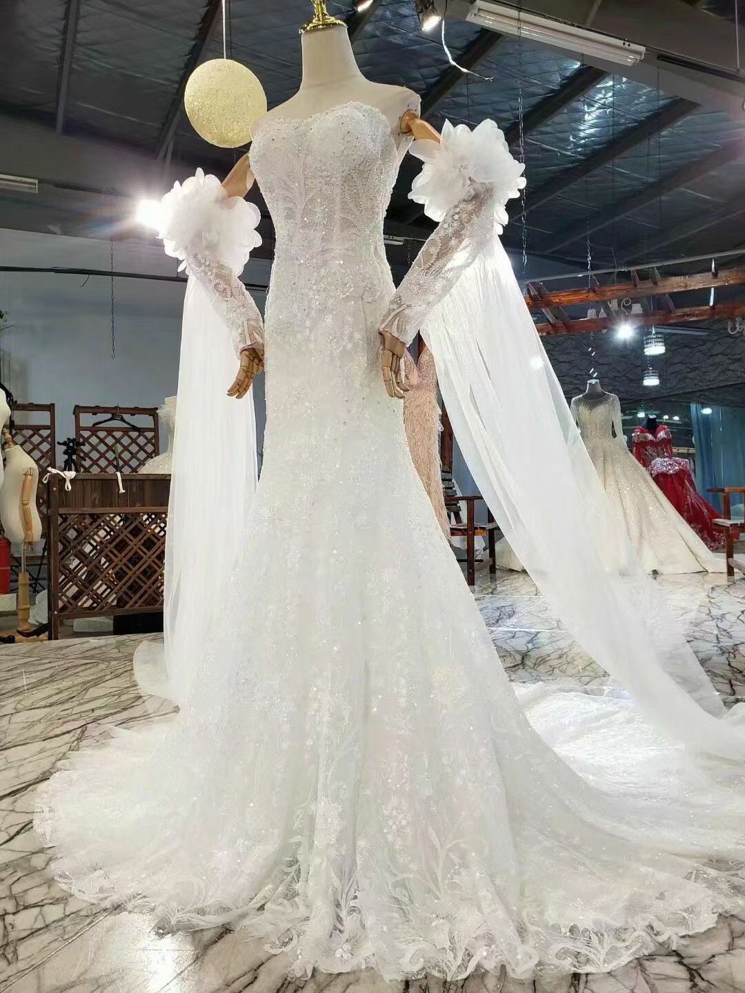 Elegant Mermaid Wedding Dresses for Bride Off Shoulder Corset Back Sweep Train Pleats Beads Pearls Garden Country Bridal Gowns 01