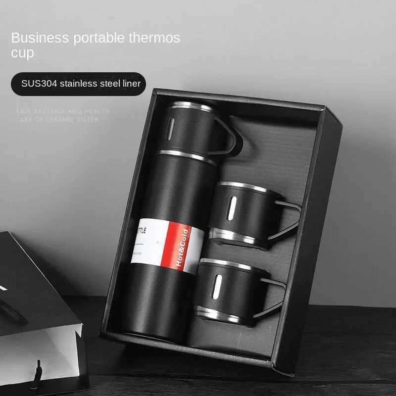 Insulated Thermos with three lids -24-hour hot/cold retention stainless steel gift packaging Y241114