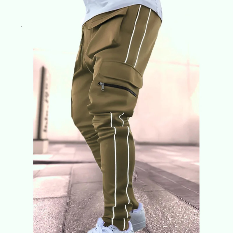 Spring and summer commodity pants mens fashion elastic multi pocket reflective straight leg sports casual pants 241113