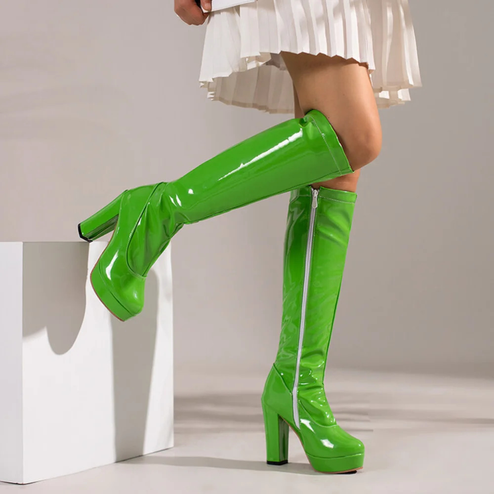 Sexy Black Knee Boots Autumn Winter Womens High Boots Platform White Red Boots Long High Party Shoes Womens Large Size 45 48 241113