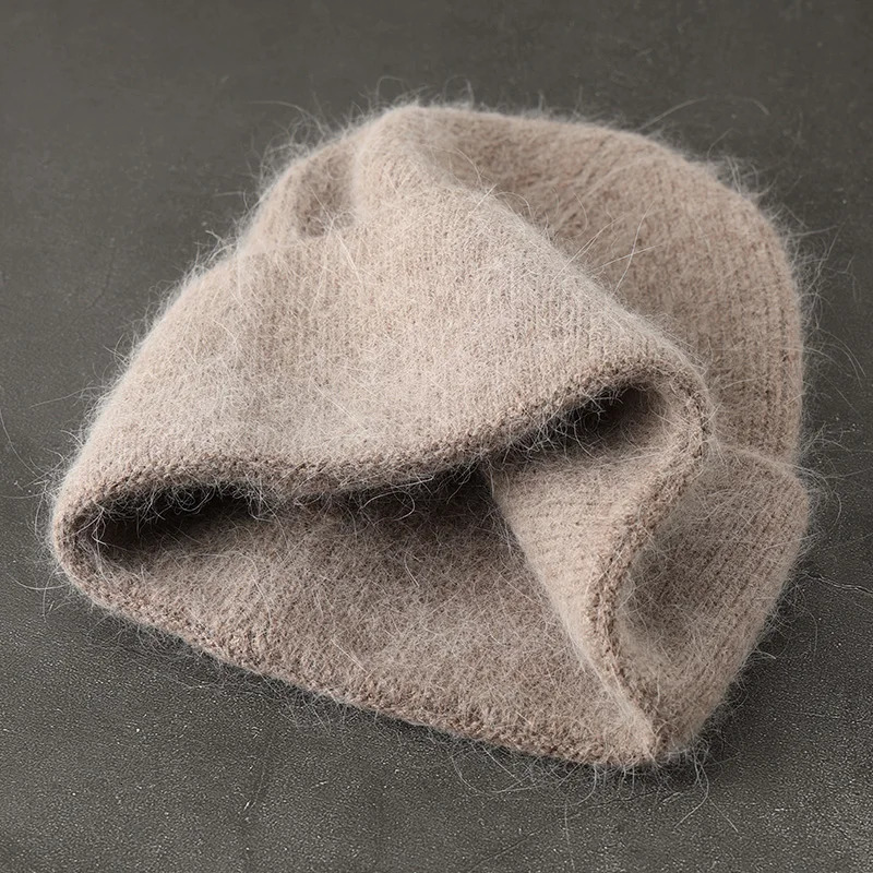 2024 Angora Knit Winter Hat For Womens Rabbit Fur Fluffy Knitted Beanies Korea Bonnet Female Soft Warm Skullies 241114