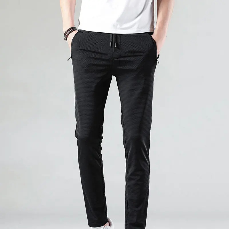Mesh Summer Ice Silk Sweatpants Mens Loose Breathable Pants Belted Trousers And Straightleg Solid Cool Sweatpant 240412