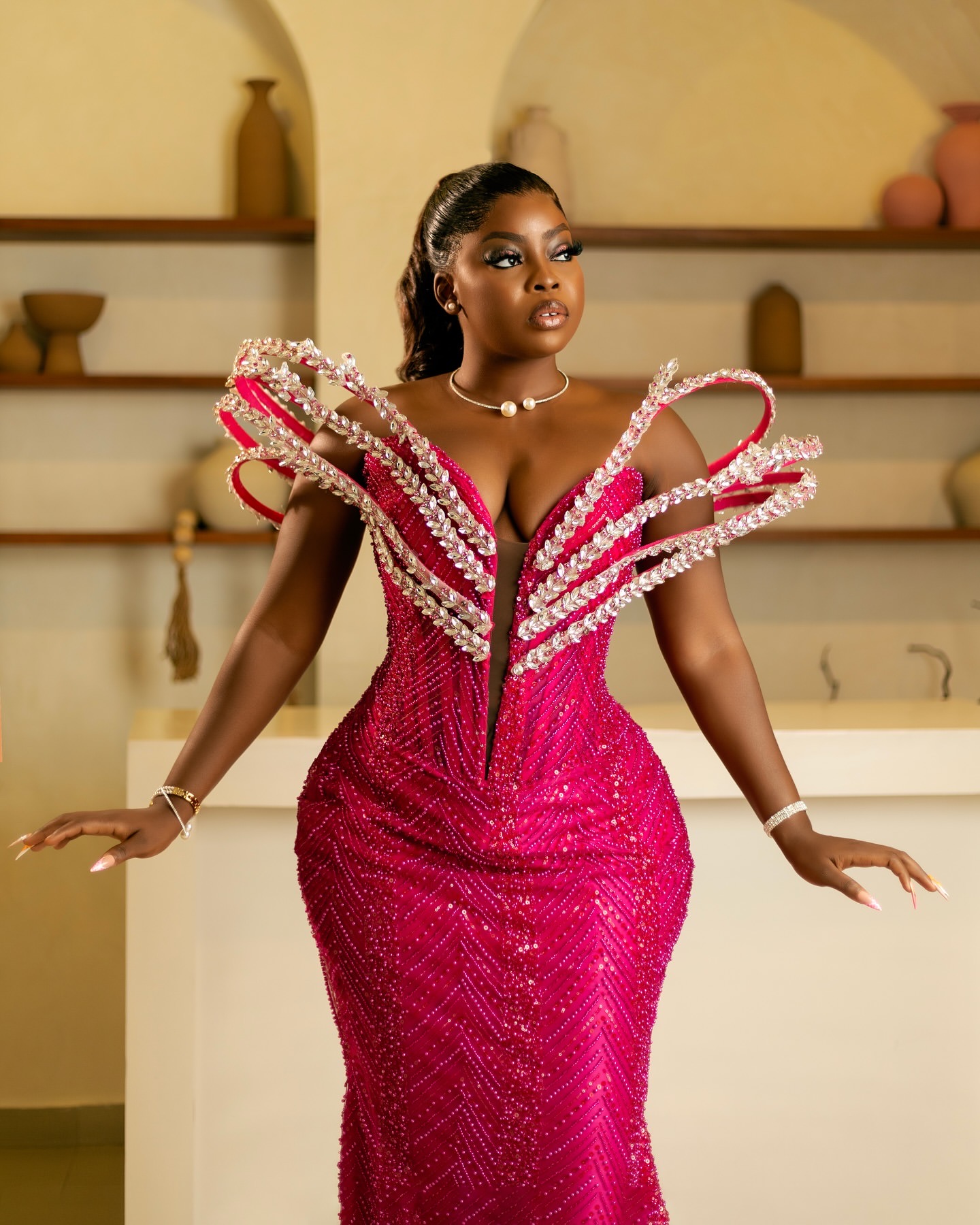 2024 Plus Size Fuchsia Mermaid Prom Dresses For Special Occasions Crystals Sequined Stylish Evening Party Birthday Gowns Dress For Women Vestidos de n