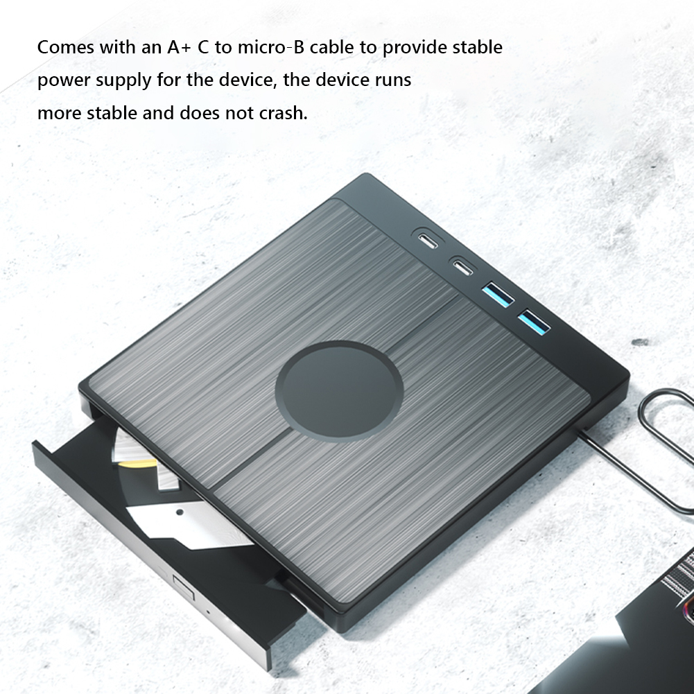7 in 1 External CD/DVD Drive CD Burner with 2 USB/Type-C Ports USB 3.0 CD/DVD Disk Drive Player Burner Reader Writer for Laptop