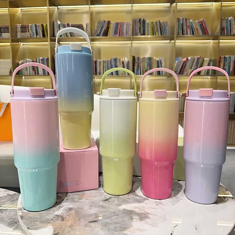 Vacuum thickened progressive color cup stainless steel hot cup large capacity water cup portable charging car cup Y241114