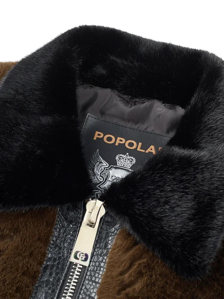 Winter Mens Fashion Fur Warm Jacket Mens Collar Patch Work Jacket Mens Genuine Fur Casual Jacket F467 241113