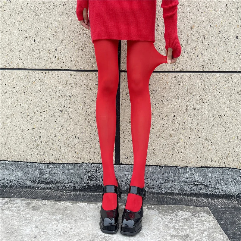Sexy Socks Women Red Pantyhose Sexy Year Red Socks Female Lace Solid Translucent Bodys Mujer Bottom Tights Elastic Wedding Bride Stockings z241106