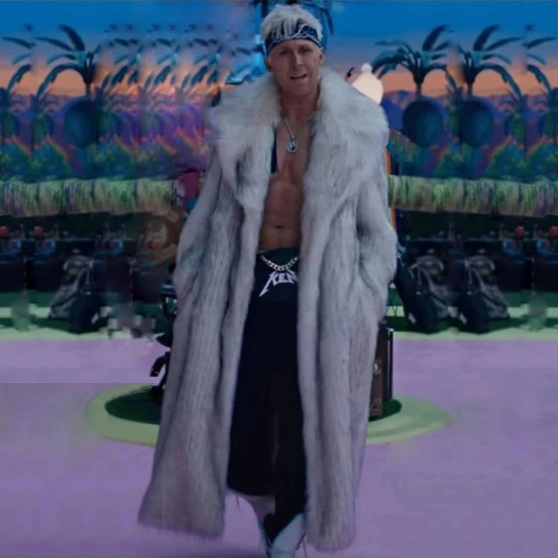 Barbiken mens fur coat for winter warmth mint long fur collar casual plus size 241113