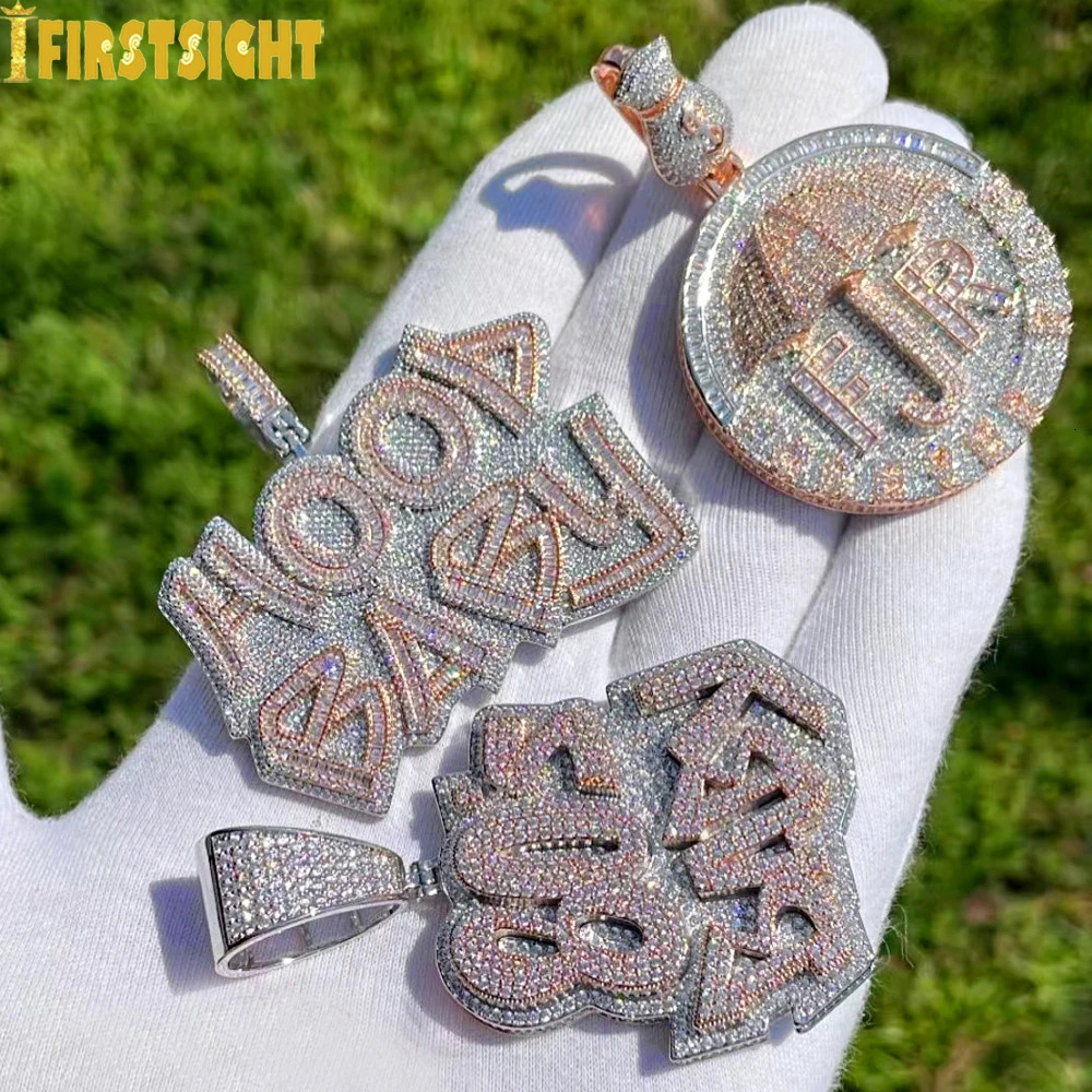 Iced Out Bling CZ Letter Forever Rich Pendant Necklace Two Tone Color Cubic Zirconia Umbrella Money Charm Men Hip Hop Jewelry 241113