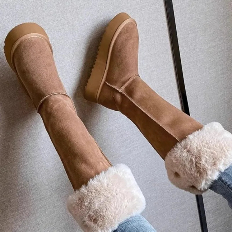 Flip up knee high snow boots with sliding boots womens shoes high-quality round toe mid heel compact womens boots 241113