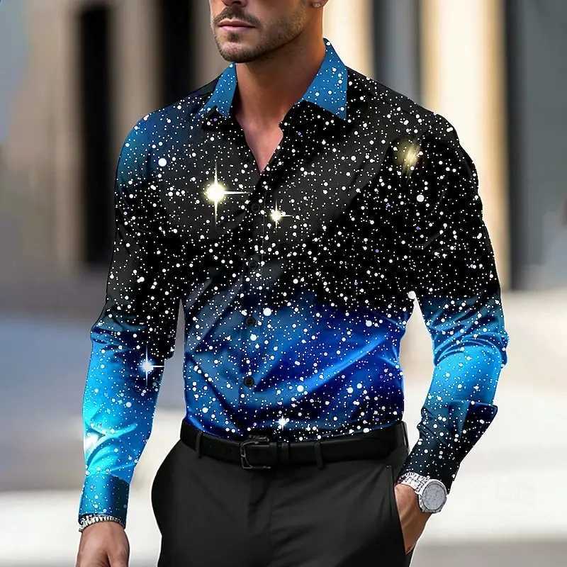 2024 Hot Selling Christmas Mens Shirt Star/Galaxy Long Sleeve Shirt Art Casual Party Evening Dress Autumn/Winter High CollarXJ24113