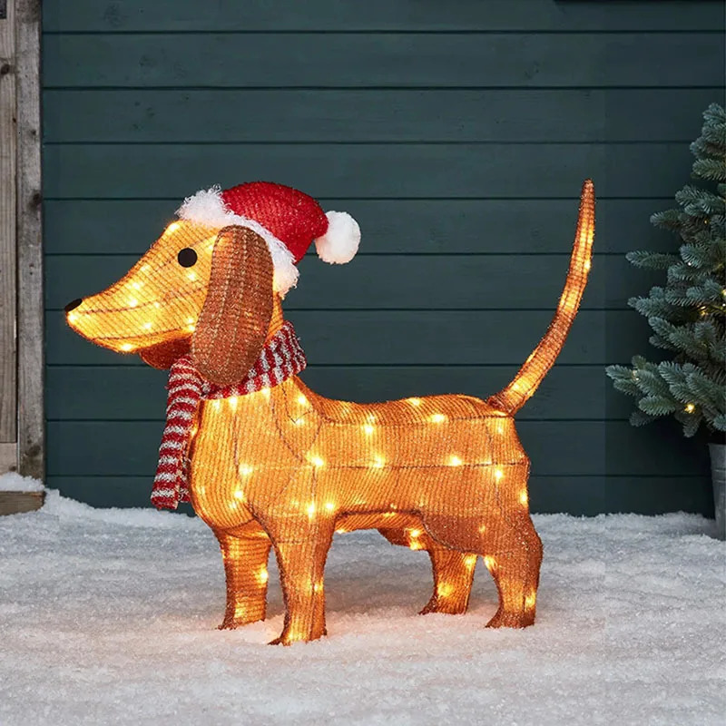 Christmas Lantern Sausage Wiener Dog 2.3ft Christmas Tinsel Wiener Dog Outdoor Indoor Courtyard Christmas Decoration 241112