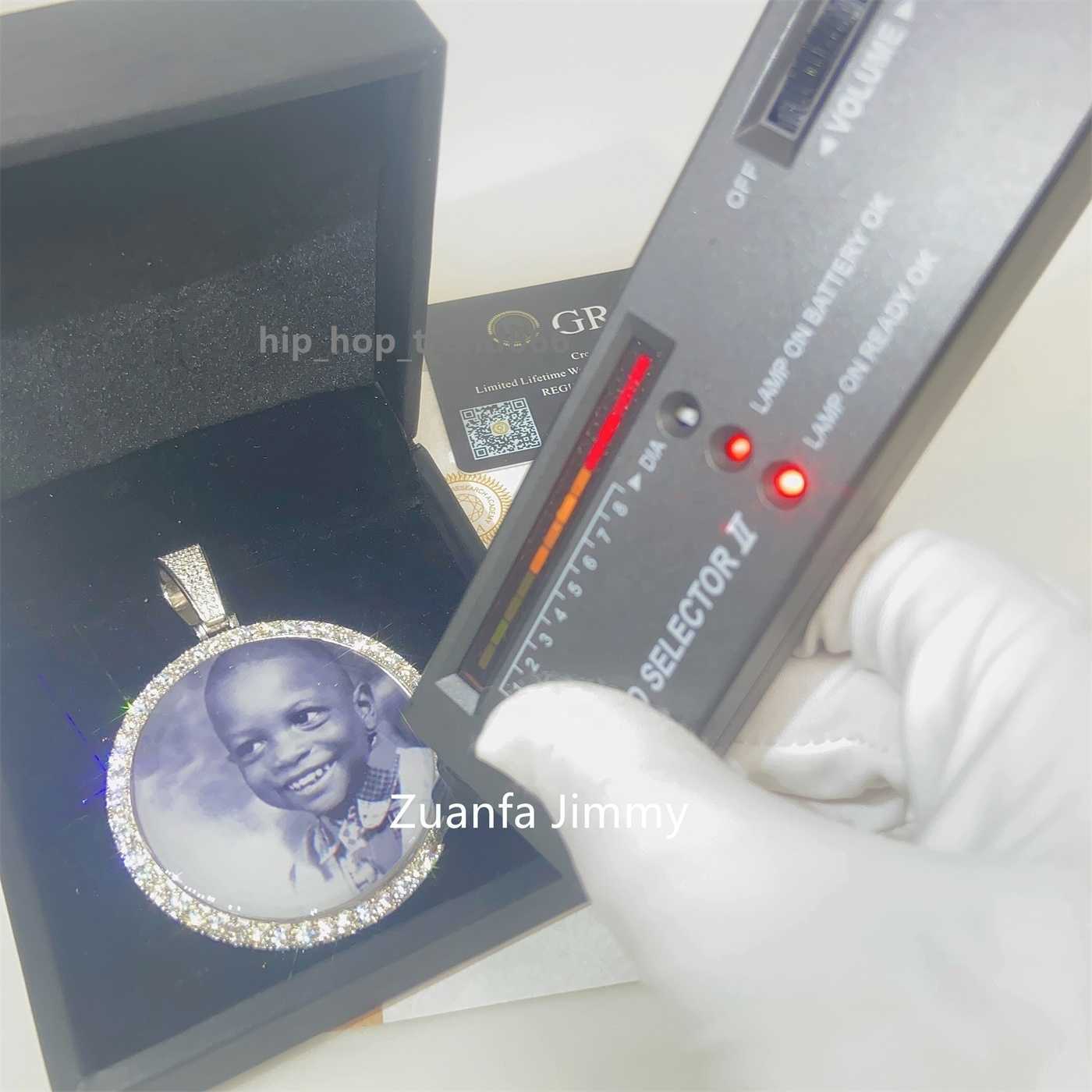 25MM 40MM 55MM Pass Dia Tester Iced Out Jewelry Sterg Sier VVS1 Moissanite Picture Pendant Necklace
