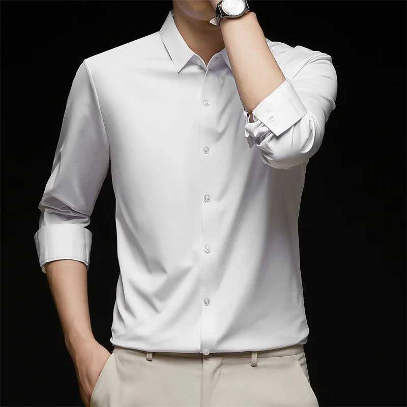 New Mens Business Casual Long Sleeved Solid Color Shirt Wrinkle Resistant Wrinkle Free Comfortable All Season Versatile TopXJ24113