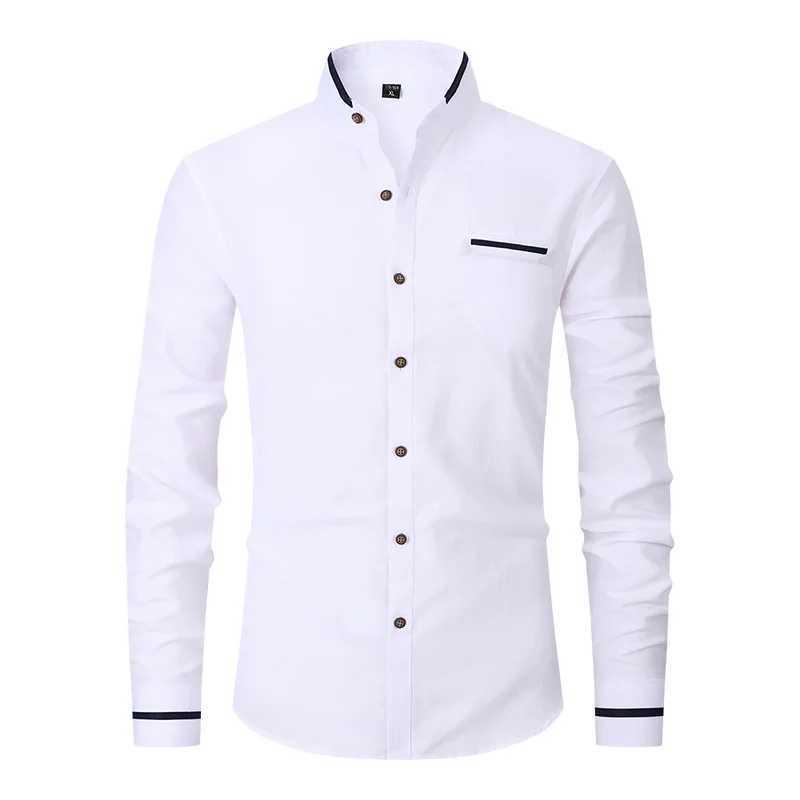 Men Shirt Long Sleeve Stand Oxford Business Dress Casual Shirts Slim Fit Brand Weeding Shirt White Blue Man Shirt 5XLXJ24113