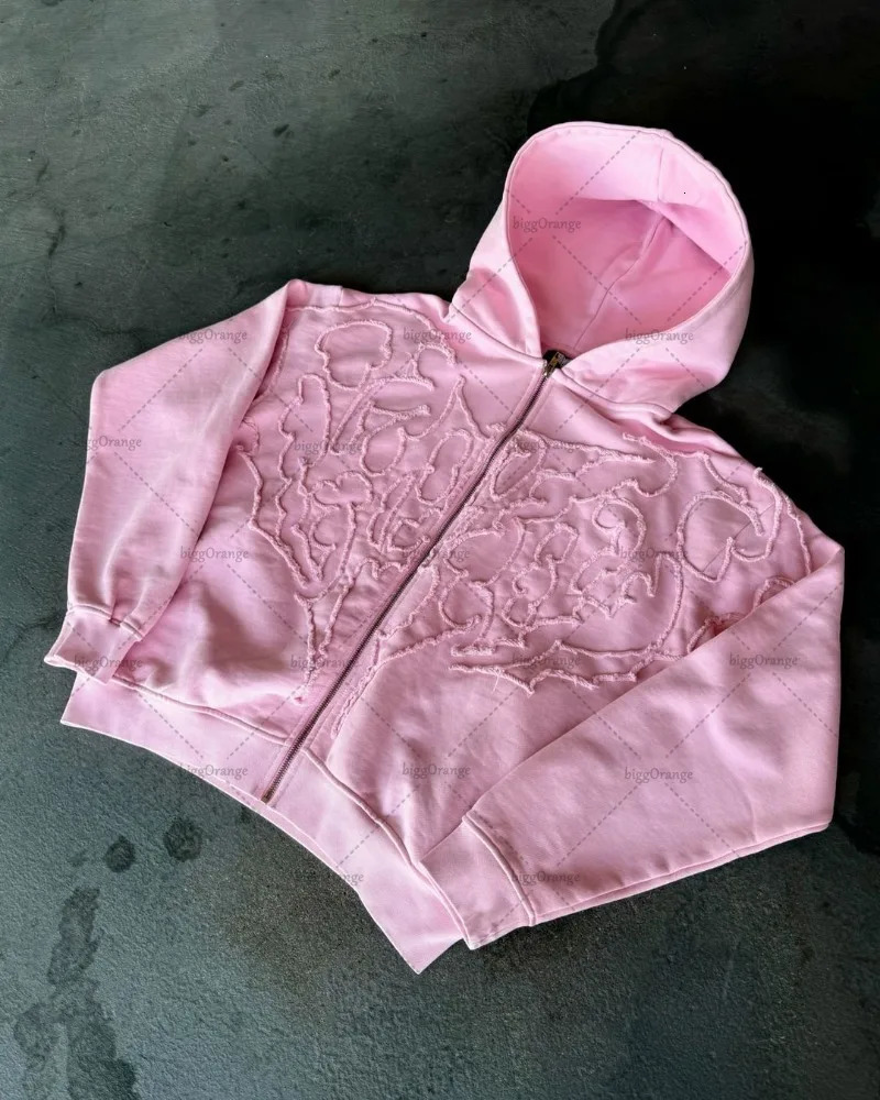 American Trend Y2K Streetwear Jacket Gothic Punk Embroidered Zipper Hoodie Men Harajuku Retro Casual Oversized Sweatshirt Women 241114