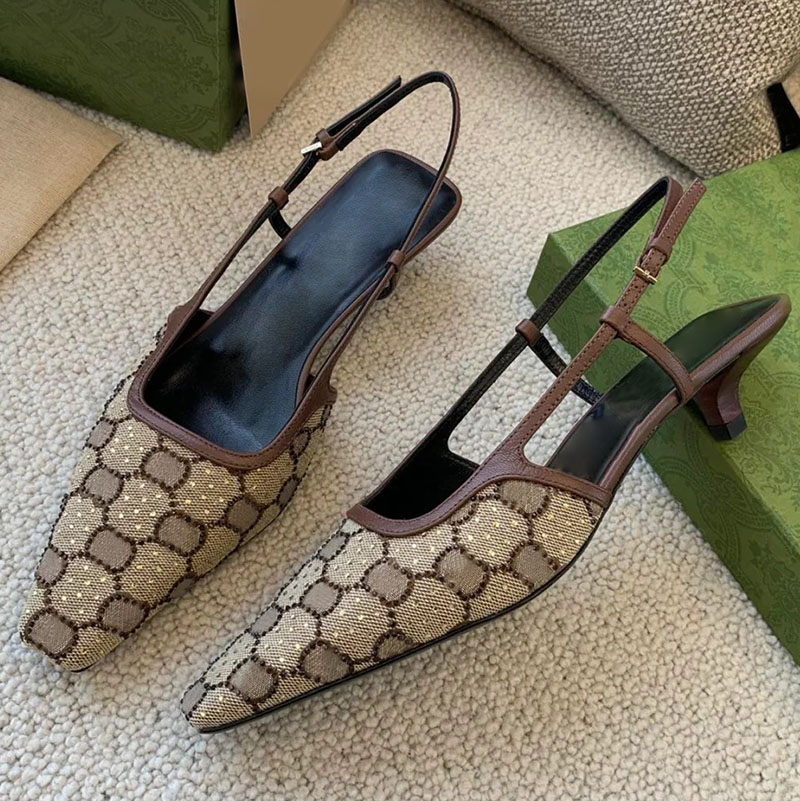 Designer Luxury Dress Shoes Women Sling Sandals High Heels Classic Diamond Mesh Sandals Black Crystal Glow Back Button Sexy Cat Heels