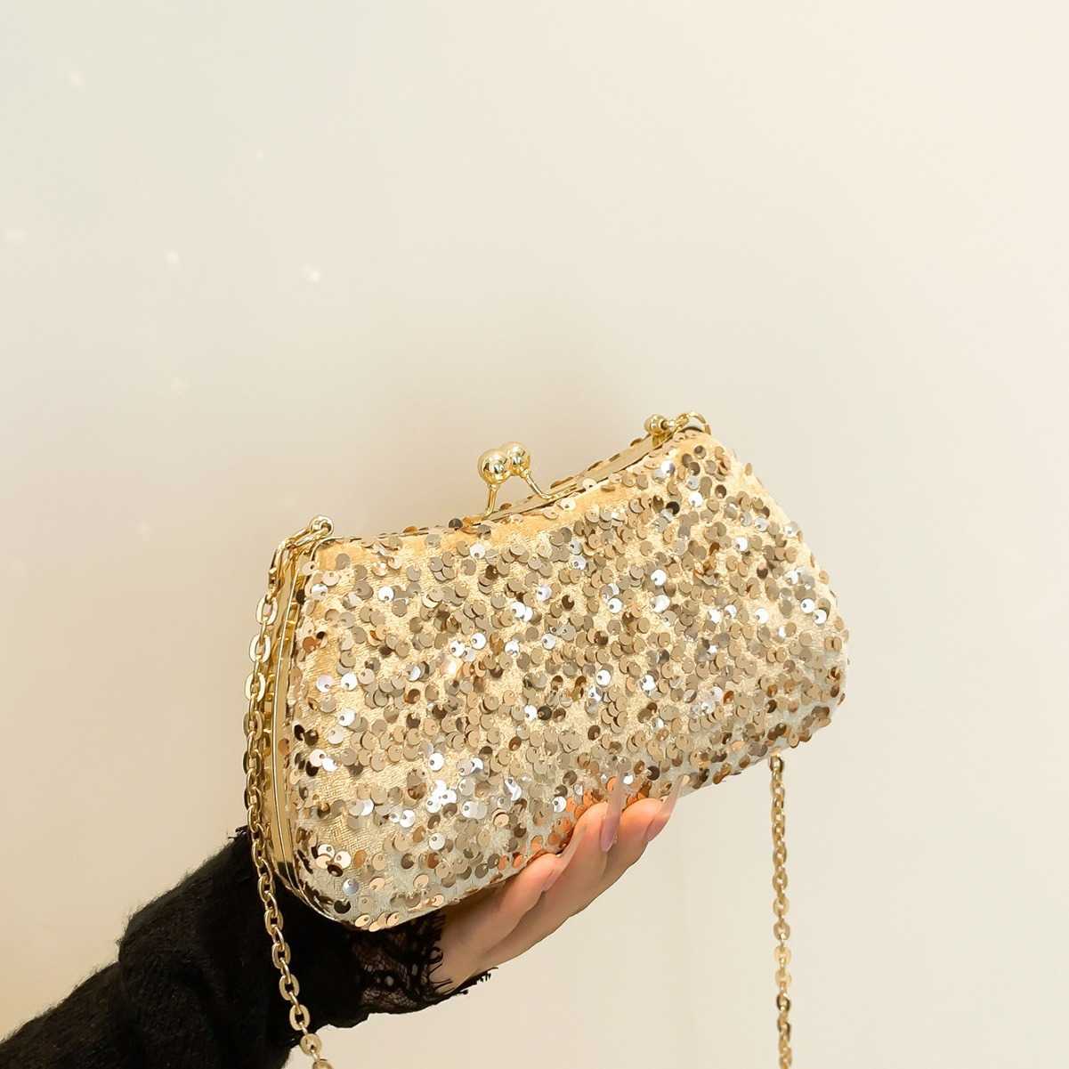 Glitter Evening Bag For Women 2024 New Light Luxury Handbag Single Shoulder Crossbody Bag Clip On Chain Bag 241114