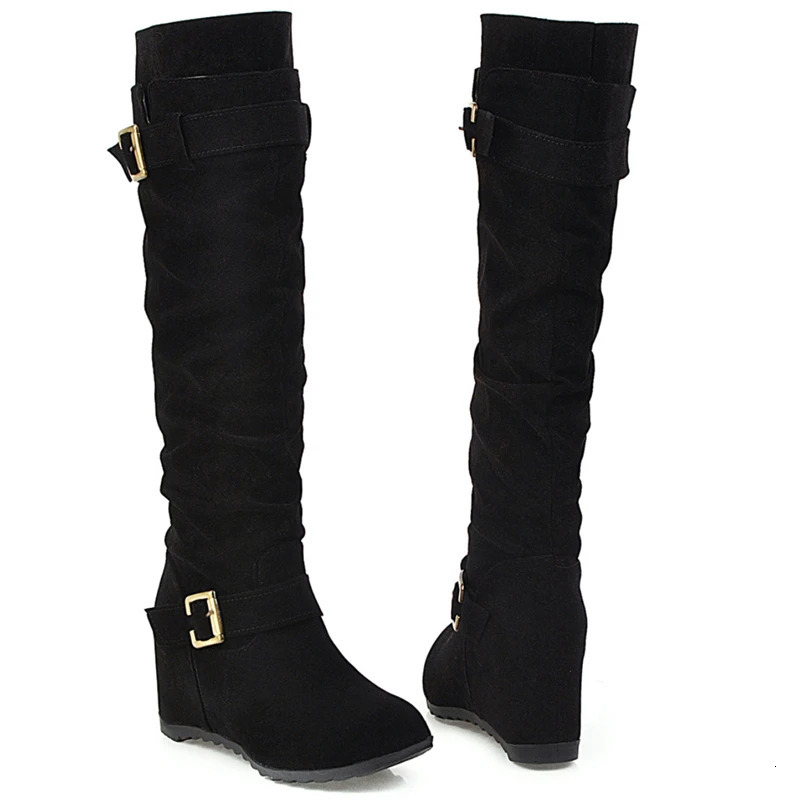 Wedge knee high boots womens winter shoes Wedge high heels fashionable black brown long party shoes womens shoes large size 241113