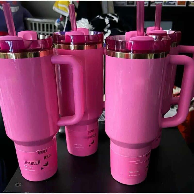 US Stock Rosa Beaux Pink Wicked 40Oz Bow Cap LOVE SHACK FANCY Cups Rose Blue Magnolia Lilac Ral Stainless Steel Tumblers With Silicone Handle Lid Stra